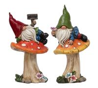 Teresa‘S Collections Set de 2 Gnomos sobre Hongos para Jardín, Adornos Jardin Exterior, Patio y Porche, Regalo de Cumpleaños y Casa Nueva (L)