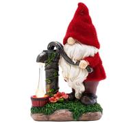 TERESA'S COLLECTIONS Adornos de Jardín de Hada con Luz Solar, Figurilla de Resina Solar de Rojo Gnomo y Bomba, Estatuas de Jardín Figura para Jardin Exterior