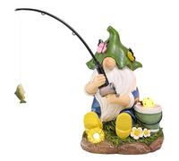 TERESA'S COLLECTIONS Adornos de Jardín Exterior de Resina con Luces Solares para Decoración, Duende de Jardín Pesca para Patio, Porche, Césped, Regalo Ideal para Mujeres y Hombres, 23 cm