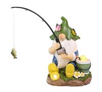 TERESA'S COLLECTIONS Adornos de Jardín Exterior de Resina con Luces Solares para Decoración, Duende de Jardín Pesca para Patio, Porche, Césped, Regalo Ideal para Mujeres y Hombres (M)