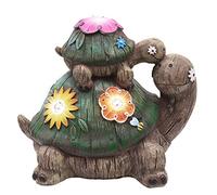 TERESA'S COLLECTIONS Adornos Jardin Exterior, Estatua de Tortugas de Jardín con Luces Suculentas y Solares, Adorno de Resina Impermeable para Interior y Exterior, 17 cm