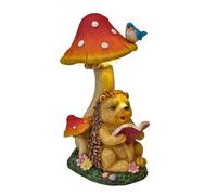 TERESA'S COLLECTIONS Adornos Jardín Exterior, Figurilla de Erizo y Setas de Resina con Luz Solar, Decoración de Exterior para Casa, Camino y Césped, 25.5 cm