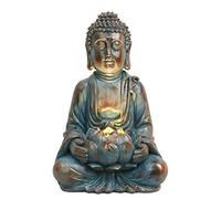 TERESA'S COLLECTIONS Budas Decorativos, Estatua de Buda Meditadora de Bronce con Luces Solares de Loto, Adornos Zen de Resina Impermeable, para Interiores y Exteriores, 26,5 cm