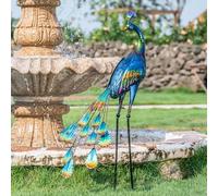 TERESA'S Collections Decoración de Patio Trasero 3D de Pavo Real, 35 Pulgadas, esculturas y estatuas de jardín de Metal Grande para Exteriores, Porche, Patio, Estanque, Piscina, decoración de