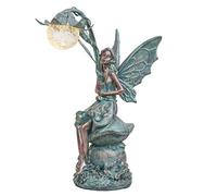 TERESA'S COLLECTIONS Decoracion Jardin Exterior, Decoración de Hada de Resina con Acabado de Bronce Patinado y Bola de Cristal Agrietada con Luces Solares, Adorno para Césped, Regalo para Mamá, 35cm