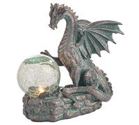 TERESA'S COLLECTIONS Decoracion Jardin Exterior, Estatua de Dragón con Bola de Cristal Agrietada, Luces Solares para Jardín Exterior, Adornos de Resina Impermeable, Regalo para Papá, 15 cm