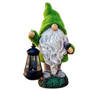 TERESA'S COLLECTIONS Divertidos gnomos de jardín para Exteriores, 20cm, Resistente a la Intemperie, Figura con farolillo Solar LED, Figuras de jardín de Resina para jardín, decoración de jardín