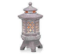 TERESA'S COLLECTIONS Estatua de Pagoda de Linterna de Piedra Japonesa 32cm Esculturas de Linterna Solar con Superficie de Granito Decoración de Jardín Zen para Patio Exterior Patio Paisaje, Gris
