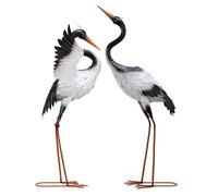 TERESA'S COLLECTIONS Estatuas de jardín para decoración al aire libre, estatuas de grúa blanca para decoración de jardín, decoraciones de pájaros de metal para exteriores, juego de 2 adornos de césped