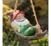 TERESA'S Collections - Gnomos de jardín Divertidos de 7.3 Pulgadas para Colgar al Aire Libre, Hada de jardín, Hamaca de Hojas, gnomo para decoración de césped o Patio