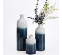 TERESA'S COLLECTIONS Jarrones Azul Marino y Blanco para decoración del hogar, jarrones de cerámica Decorativos Modernos para decoración de estantes, Sala de Estar, Chimenea, para mamá, jarrón de San