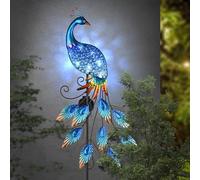 TERESA'S COLLECTIONS Luz Solar para Jardin de Pavo Real, Figuras de Cristal Exterior Decorativa al Aire Libre, Estaca de Jardín de Placa para Exteriores, 102cm