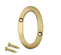 TERF® Número de puerta frontal de 75 mm, acabado pulido, latón, para todos los tipos de puertas, madera, PVC u y compuesto con tornillo de fijación, número - 0