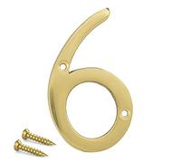 TERF® Número de puerta frontal de 75 mm, acabado pulido, latón, para todos los tipos de puertas, madera, PVC u y compuesto con tornillo de fijación, número - 6