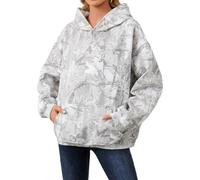 TERIVEEK Sudadera con Capucha de Camuflaje para Mujer, de Gran tamaño, de Forro Polar, con Capucha, de Manga Larga, con Bolsillo, Gris Claro, M