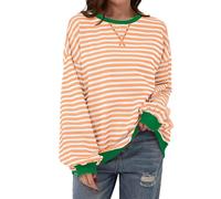 TERIVEEK Sudadera de Manga Larga con Cuello Redondo y Rayas Extragrande para Mujer, Informal, Holgada Y2K, Naranja, XL