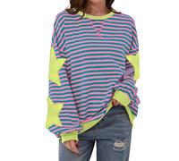 TERIVEEK Sudadera de Manga Larga con Cuello Redondo y Rayas Extragrande para Mujer, Informal, Holgada Y2K, Large