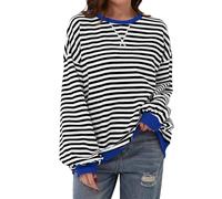 TERIVEEK Y2K - Sudadera de manga larga para mujer, diseño a rayas, cuello redondo, holgada, holgada, multicolor, XL