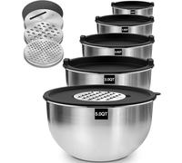 Terlulu Juego de 5 cuencos para mezclar, de acero inoxidable, con tapa, 0,7 l, 1,7 l, 2,3 l, 3,4 l, 5,7 l, juego de cuencos para cocinar, hornear, almacenamiento, apilable y apto para lavavajillas,