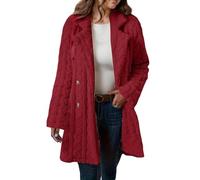 Térmica Esquí polar para mujer Abrigo de invierno con doble botonadura y solapa Suéter de punto grueso Ropa de abrigo de mezcla de lana lisa Max Plumón, Brick Rojo, S