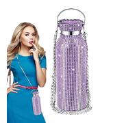 térmico - acero inoxidable con aislamiento de brillo de 350 ml, botella de agua espumosa de diamantes de imitación, taza recargable, hidratación de diamantes | Correa de cadena de hombro para mujer