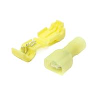 Terminal de conexión rápida Kit de 25 conectores eléctricos audio, conector cable crimpado for automóvil 22-18AWG/16-14AWG/12-10AWG, terminales en T(Yellow)