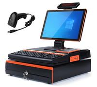 Terminal de punto de venta electrónico con caja registradora, pantalla táctil LED de 15,6", teclado de 101 teclas, escáner portátil, impresora térmica de 58 mm y cajón de efectivo Orange-SingleScreen