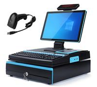 Terminal de punto de venta electrónico con caja registradora, pantalla táctil LED de 15,6", teclado de 101 teclas, escáner portátil, impresora térmica de 58 mm y cajón de efectivo Blue-SingleScreen