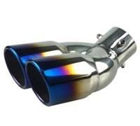 Terminal Escape Entrada Universal Para Coche, Silenciador De Tubo Escape Trasero Doble Barril, Salida Acero Inoxidable, Accesorios Para(Blue B)