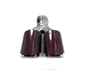 Terminal Escape Modificación Del Coche Universal Doble Arena Automóvil Tubo De Escape Silenciador Punta Rojo Fibra Carbono Serie(ID 83mm-OD 101mm)