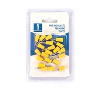 Terminal preaislado amarillo, 2.5 mm², 10 mm, 20 uds. por blíster, ideal para conexiones eléctricas seguras y eficientes.