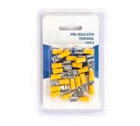 Terminal preaislado FDD2-250 amarillo, 20 uds. en blíster, ideal para conexiones eléctricas seguras y eficientes.