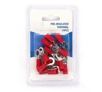 Terminal preaislado rojo RV5.5-6, 15 unidades en blíster, ideal para conexiones eléctricas seguras y resistentes a la corrosión.