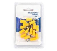Terminal preaislado RV3.5-5 amarillo, 15 uds./blíster, diseñado para conexiones eléctricas seguras y eficientes en instalaciones eléctricas.