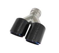Terminales de Escape Punta Silenciador Fibra Carbono Brillante Coche Tubo Escape Con Doble Salida Forma Y Boquilla Decorativa Universal Acero Inoxidable Azul Silenciador Trasero Coche(Left 60-101)