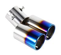 Terminales de escape Qiilu Tubo de escape de coche doble de acero inoxidable Cola de escape Azul y cromo 15.5 x 12.6 cm Universal