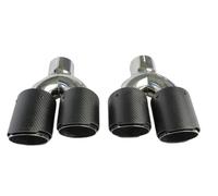 Terminales Escape 1 Piar Y Estilo Brillante Carbono Azul Escape De Acero Inoxidable Puntas Dobles Coche Universales Para Benz Doble Redonda(IN 66MM OUT 89MM)