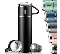 Termo Cafe - Botella Agua Acero Inoxidable, Botella Termica 500ml Doble Pared Aislada al Vacío, Mantiene 12 Caliente/Frío, Botella de Agua sin BPA con Asa y Tapa a Prueba de Fugas para Niños(Negro)