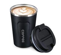 Termo Café de Acero Inoxidable - taza termo Pequeño - Vaso Café para Llevar - Taza Termo Café para Llevar - Ideales para su Uso Fuera de Casa - Ecológicas - Negras - con una Capacidad de 380 ml
