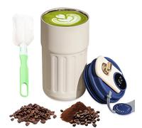 Termo Cafe Pequeño, 450ml Vaso Termo Cafe para Llevar, Taza Termica con Indicador LED de Temperatura, Taza Termo Cafe para Llevar con Tapa, Vaso Termico Cafe, Sin BPA (Blanco con Azul)