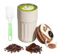 Termo Cafe Pequeño, 450ml Vaso Termo Cafe para Llevar, Taza Termica con Indicador LED de Temperatura, Taza Termo Cafe para Llevar con Tapa, Vaso Termico Cafe, Sin BPA (Café Blanco)