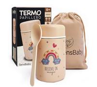 Termo comida bebe - Acero inoxidable 400ml, 8 capas aislamiento que mantiene caliente hasta 12h y fría hasta 24h perfecto para comida fuera de casa incluye cuchara bolsa regalo, solidos (Rosa)