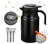 Termo de 1,5 l con colador de té e indicador de temperatura, jarra térmica de acero inoxidable 316, doble pared, bien sellada sin fugas, tetera térmica, ideal para té, café y leche