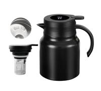 Termo de 1000 ml con colador de té, termo con indicador de temperatura, tetera térmica con colador, jarra térmica de acero inoxidable, jarra térmica con boquilla antigoteo para café y té (negro)