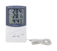 Termo-higrómetro digital con sonda para uso en interiores y exteriores, | Plástico ABS, pantalla LCD grande, memoria máxima/mínima, sonda para uso en exteriores, almacén de oficina en casa