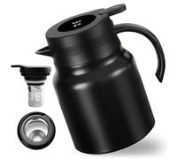 Termo, jarra térmica de 1 L con colador de té, cafetera con indicador de temperatura, termo de acero inoxidable 316, tetera aislada para café, agua caliente, té, bebidas calientes, negro
