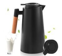 Termo, jarra térmica, doble pared, aislamiento al vacío, tetera con mango de aspecto de madera, jarra caliente para té, agua, bebidas, (negro, 1 L)