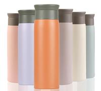 Termo para bebida caliente, taza de café de viaje de 500 ml, taza de café aislada, botella de agua de acero inoxidable con filtro, a prueba de fugas con apertura higiénica para bebidas (naranja claro)