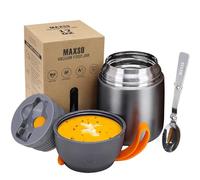 Termo para Comida 500ml Taza Aislada de Acero Inoxidable，Recipiente Aislante con Cuchara Plegable Recipiente Térmico sin BPA para Sopa, Frutas(gris)