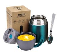 Termo para Comida 500ml Taza Aislada de Acero Inoxidable，Recipiente Aislante con Cuchara Plegable Recipiente Térmico sin BPA para Sopa, Frutas(verde)